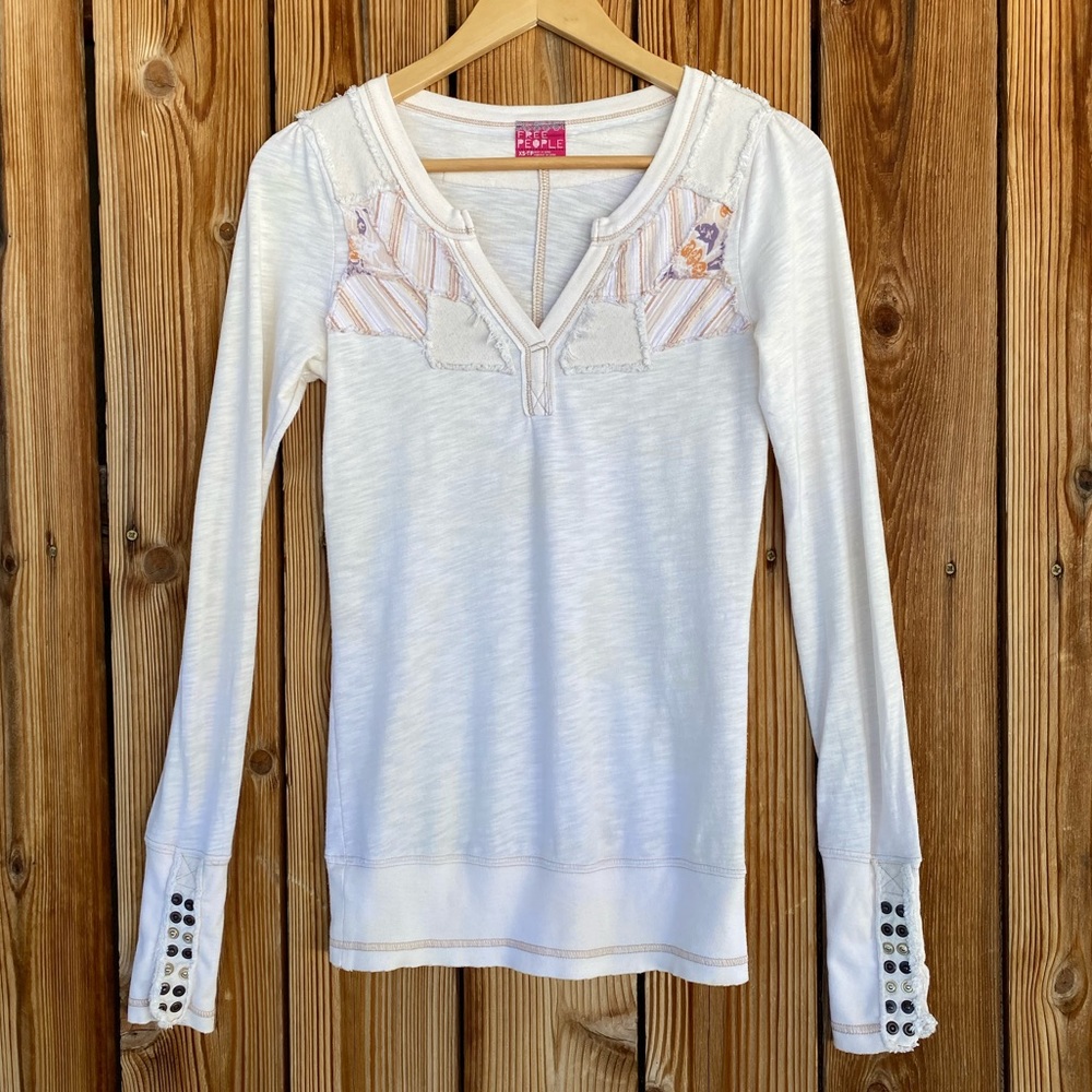 Free People Patchwork Button Cuff Henley - image 2